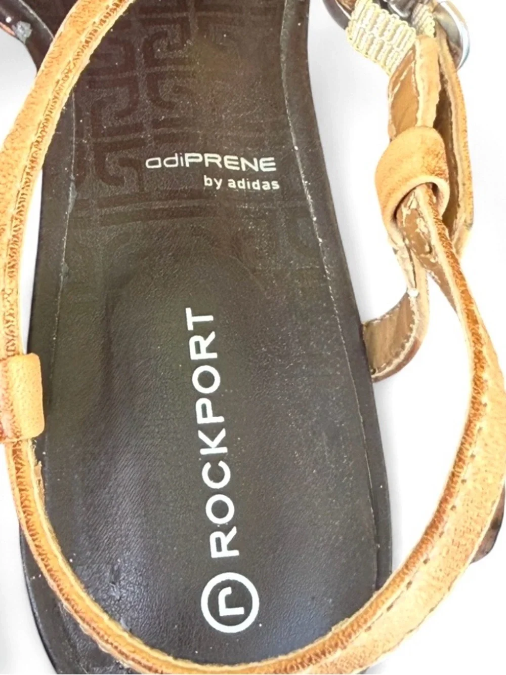 Rockport adiPRENE by adidas leather woven t-strap heel tan, Size 6, Boho
